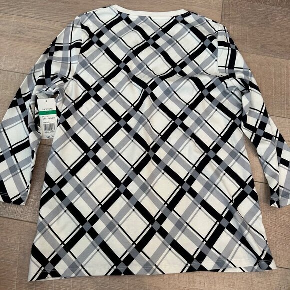 KIM ROGERS BLACK AND WHITE WOMENS 3/4 SLEEVE SHIRT NEW PETITE LARGE - Picture 9 of 9